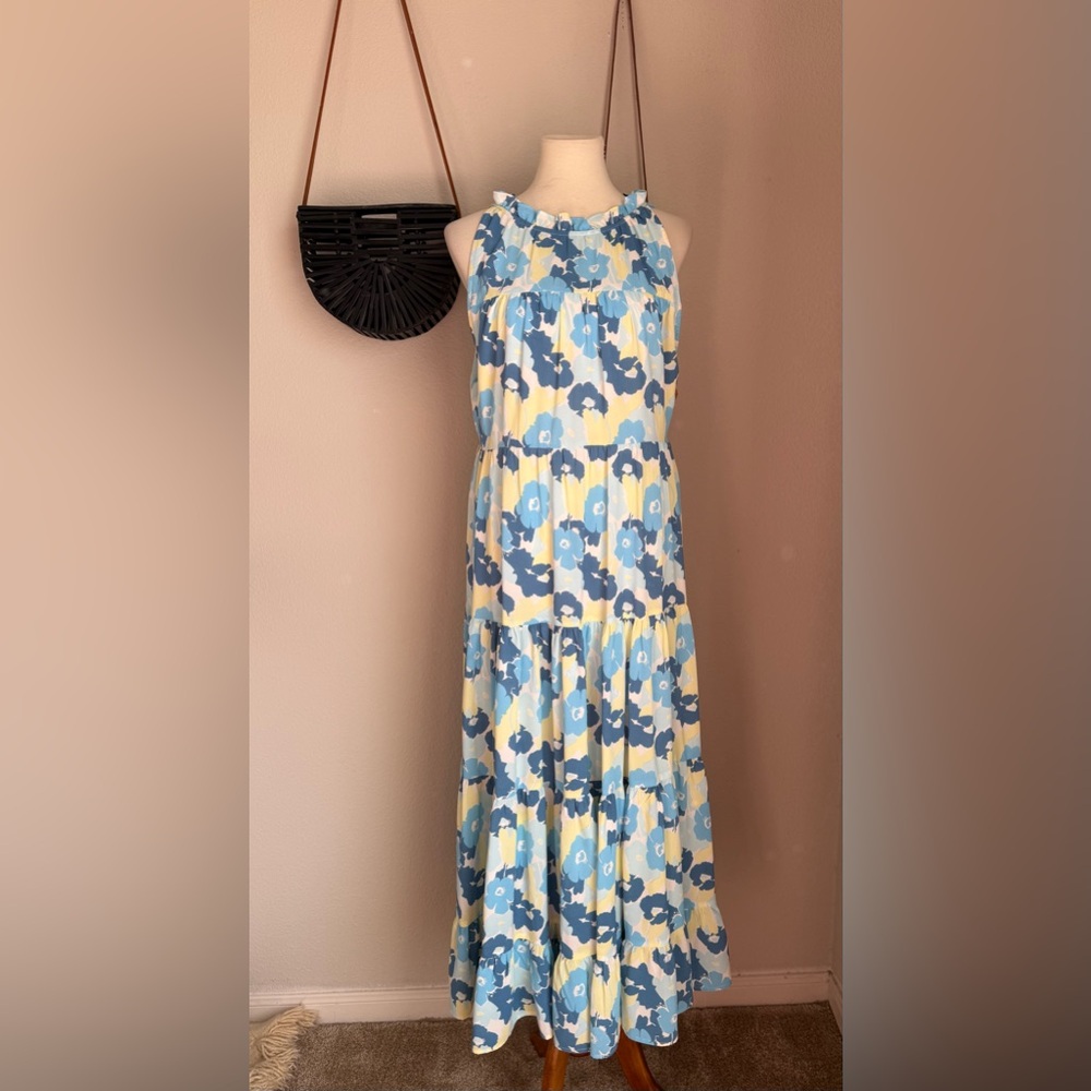Pinch Blue Floral Sleeveless Maxi Dress, Size Large